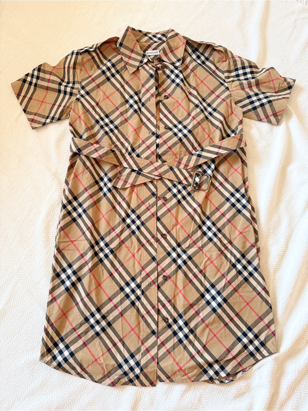 Burberry Beige Plaid Shirt Dress with Belt